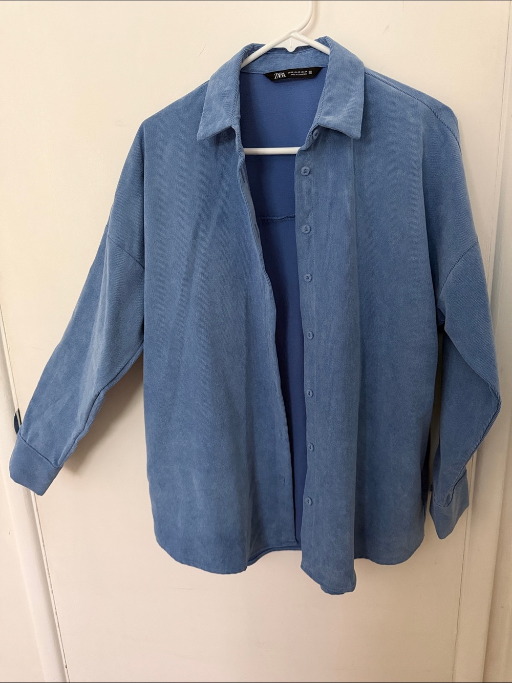Zara Light Blue Fine Corduroy Button-Down Shirt Jacket
